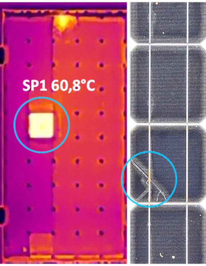 PV-Thermografie Fehlerhafte Solarzelle eines Photovoltaikmoduls